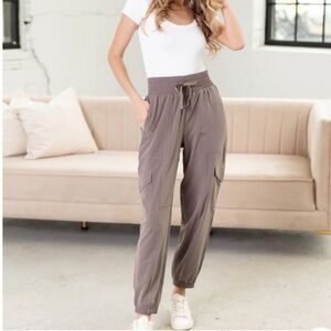 SPANX Gray Tan Jogger Track Pants High-Rise Elastic Waist